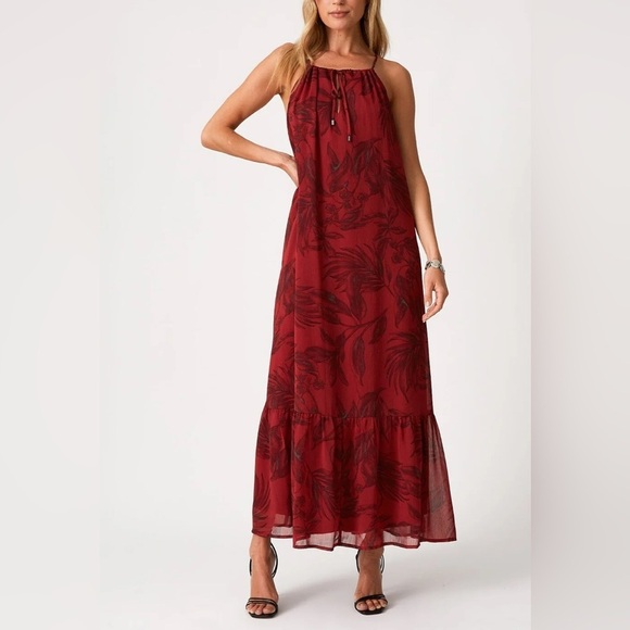 Love stitch Kiriana Halter Maxi Dress Red Floral Chiffon Left Print Flowy M - Picture 12 of 15